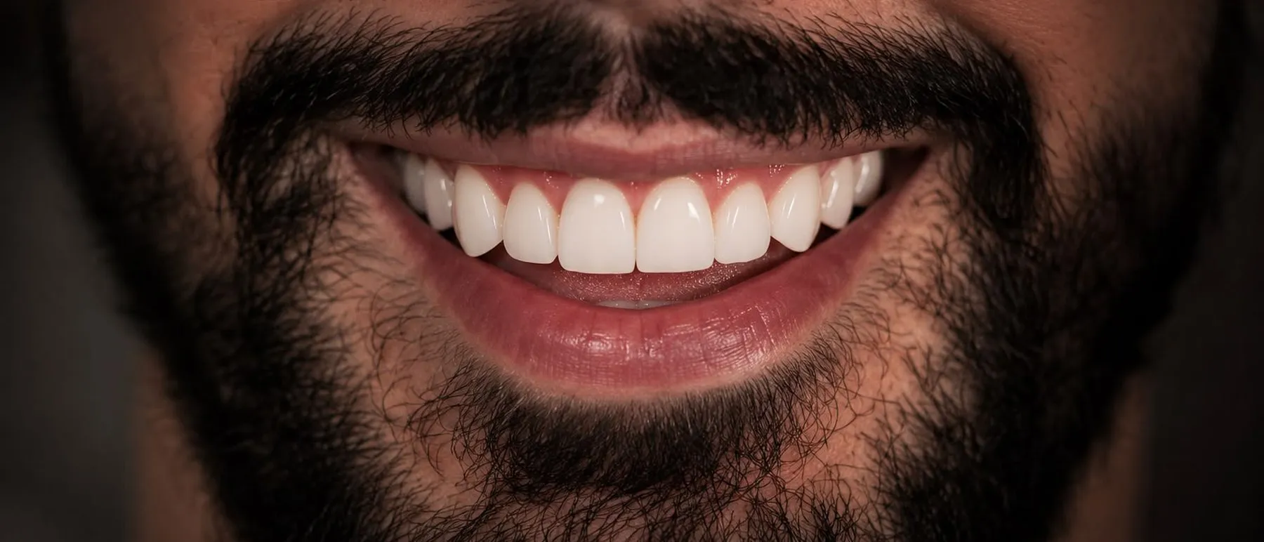 Close de sorriso com dentes alinhados, resultado de tratamento ortodôntico